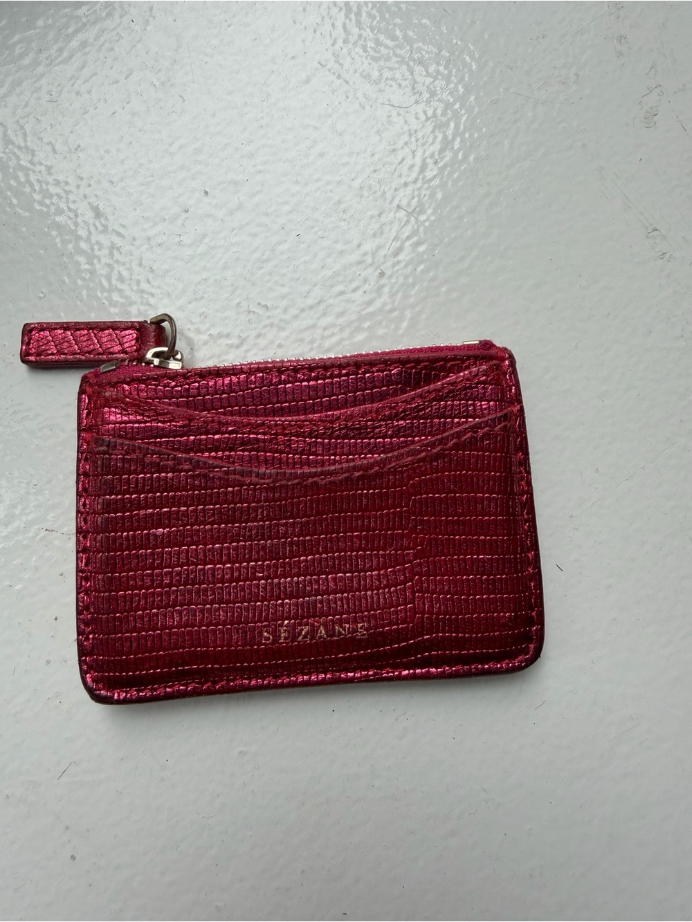 Sézane Metallic Raspberry leather Card Holder Wallet